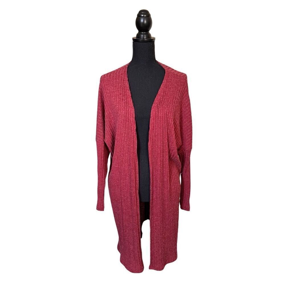 Women's Ribbed Duster Cardigan Sweater Burgundy Size Medium